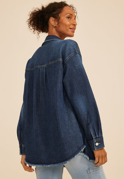 Maurices Dark Denim Fray Hem Oversized Shacket