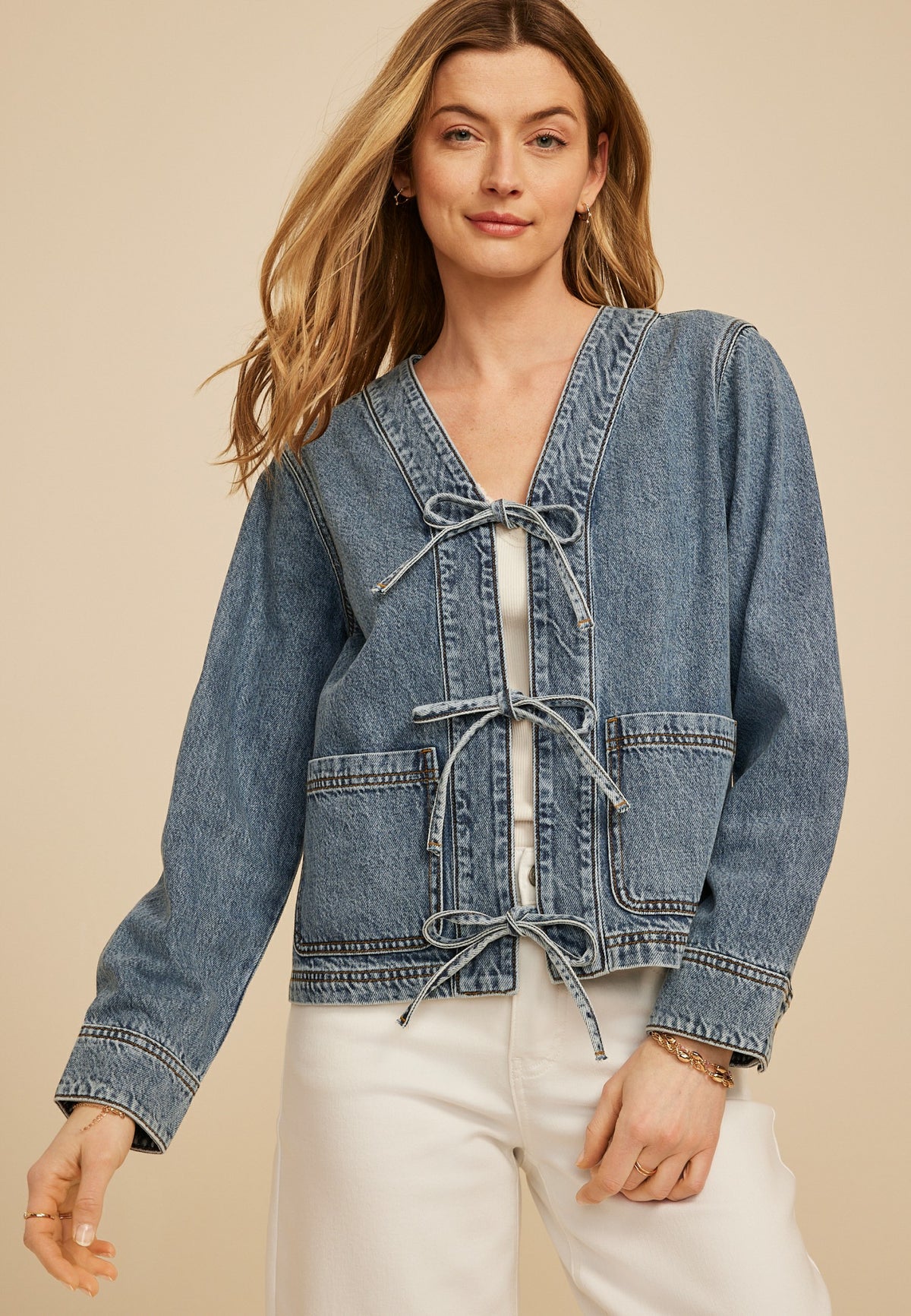Maurices Triple Tie Front Denim Jacket