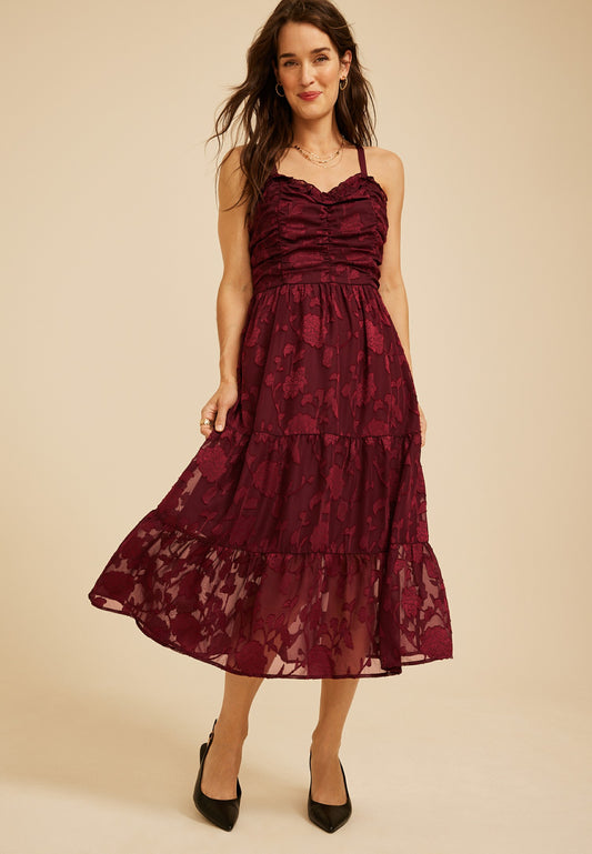 Maurices Bare Ruched Bodice Burnout Midi Dress