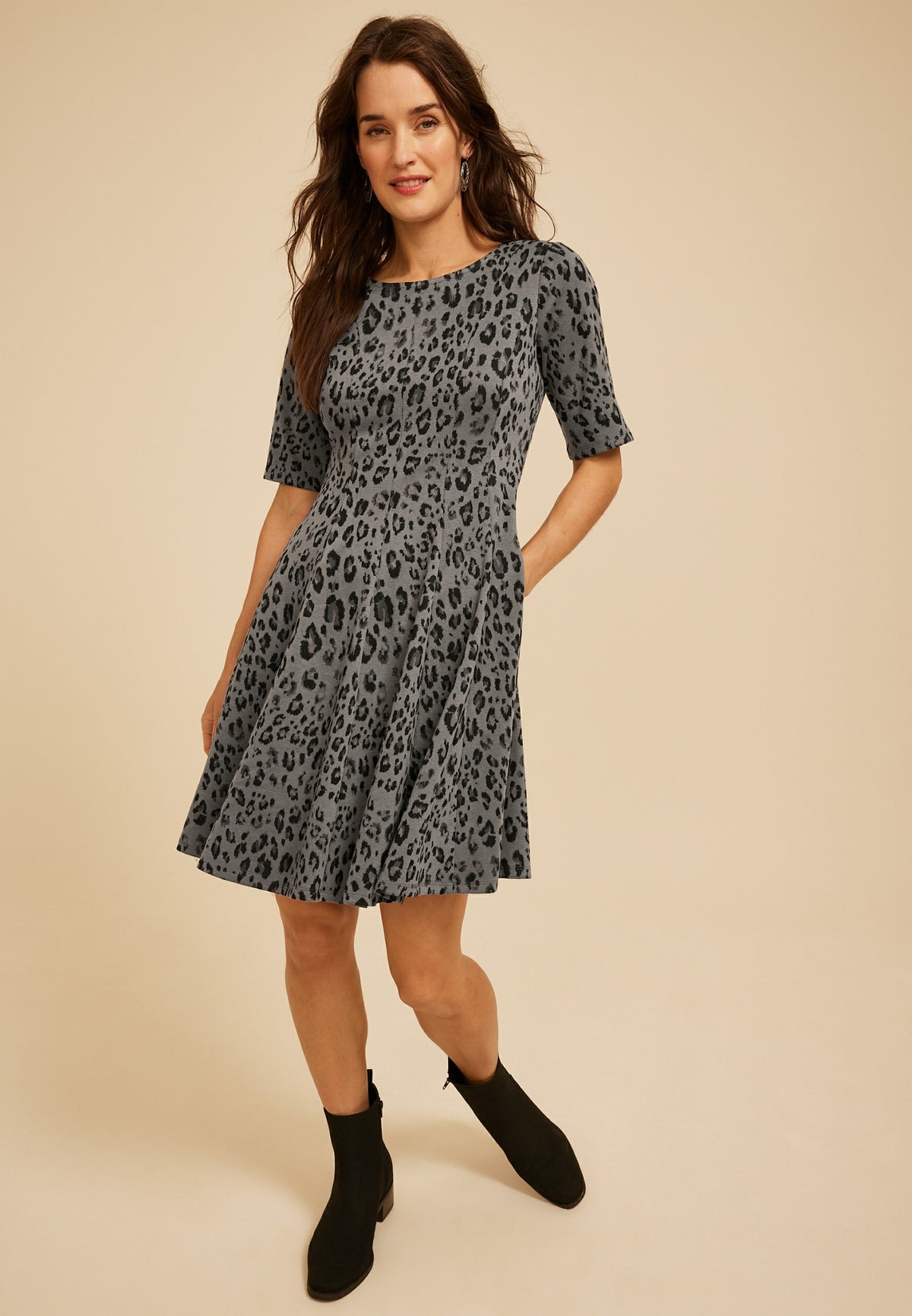 Maurices Pleated Animal Ponte Dress