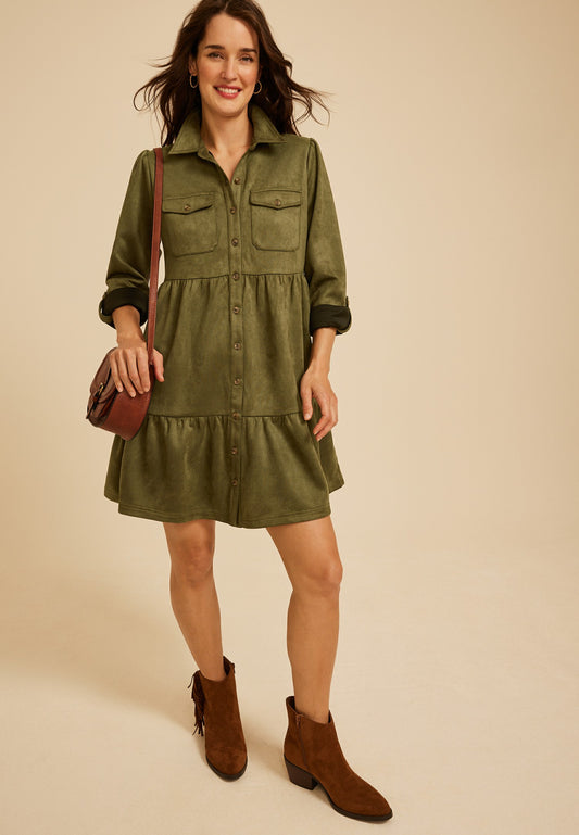 Maurices Faux Suede Tiered Babydoll Dress