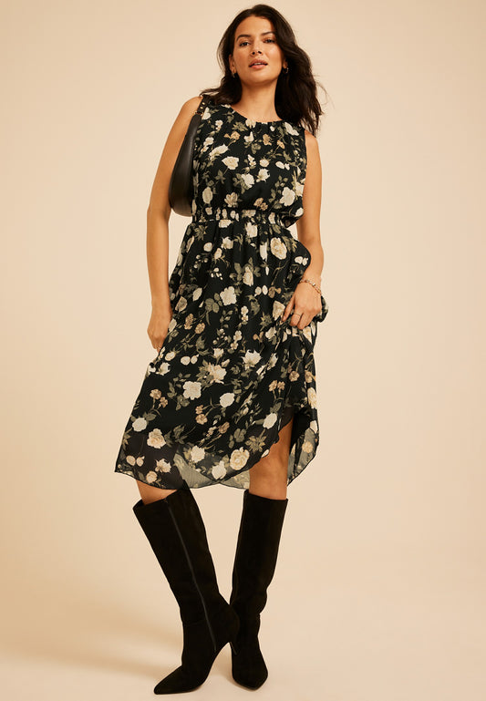 Maurices Bare Printed Smocked Waist Midi Dress