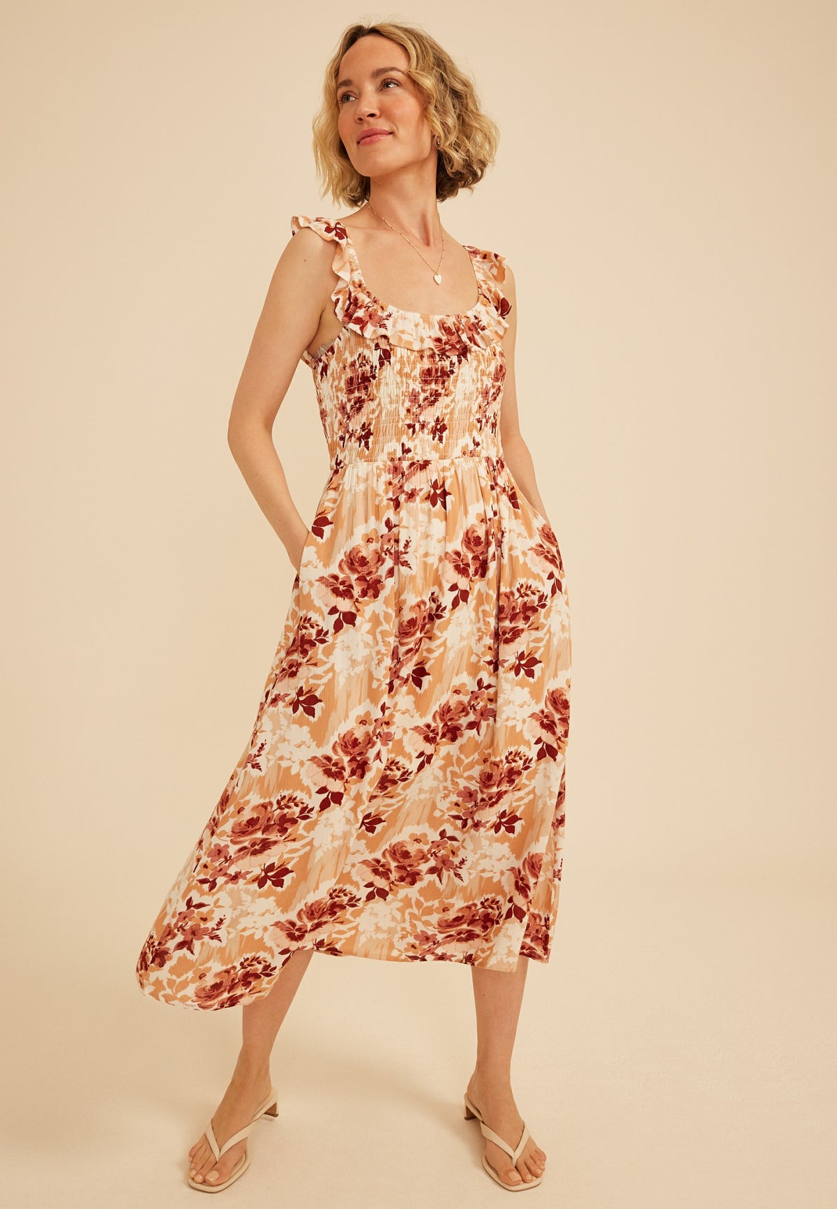 Maurices Flutter Sleeve Floral Gauze Midi Dress