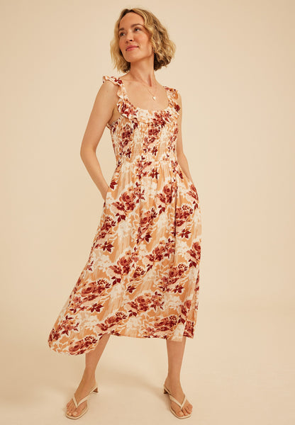 Maurices Flutter Sleeve Floral Gauze Midi Dress