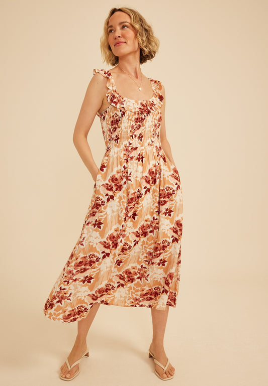 Maurices Flutter Sleeve Floral Gauze Midi Dress