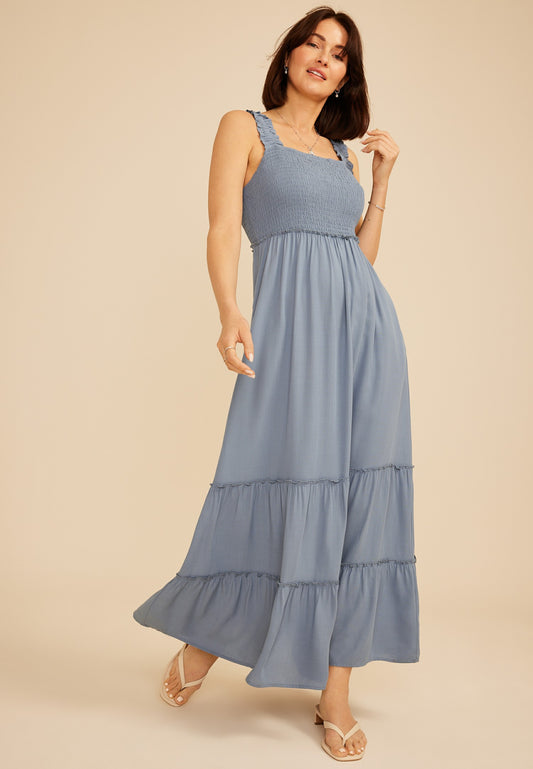 Maurices Bare Smocked Bodice Tiered Maxi Dress