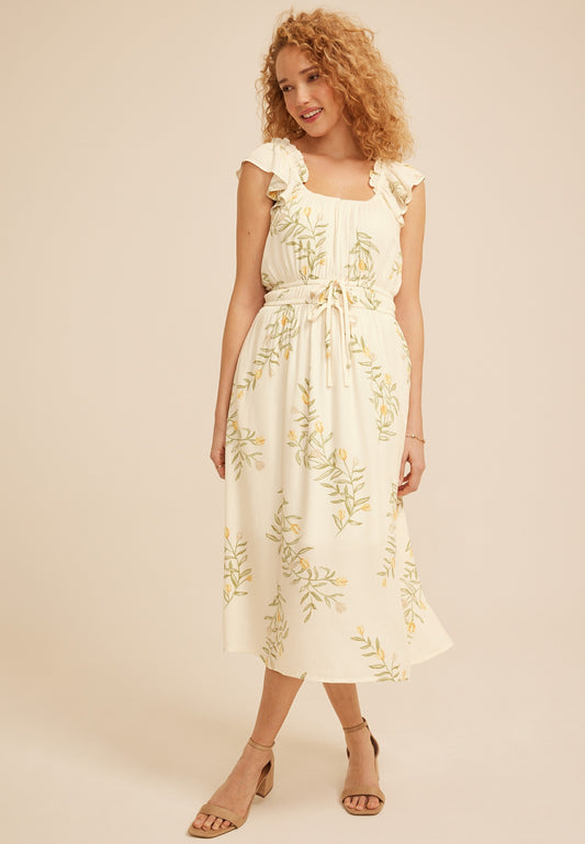 Maurices Floral Micro Flutter Sleeve Midi Dress