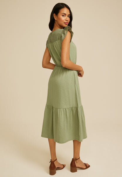 Maurices Flutter Sleeve Eyelet Tiered Midi Dress