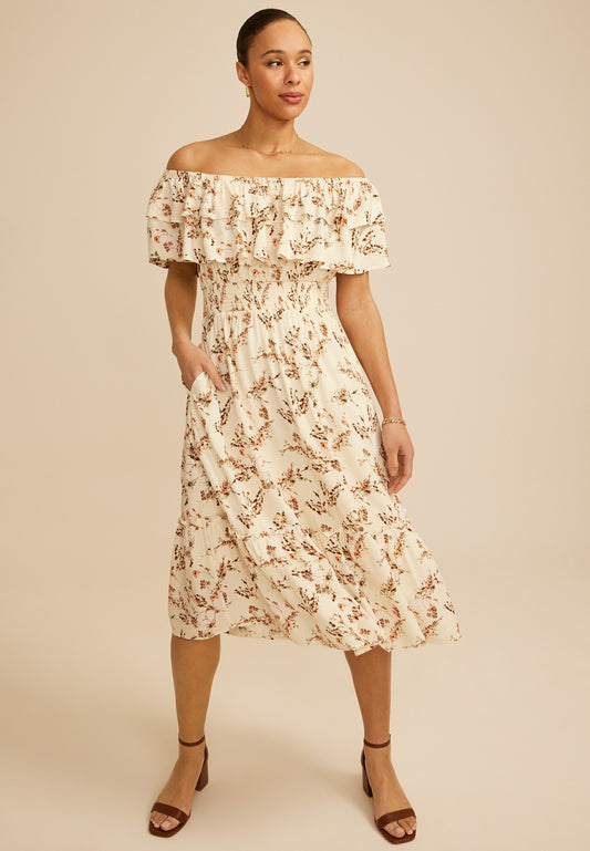 Maurices Off Shoulder Floral Midi Dress