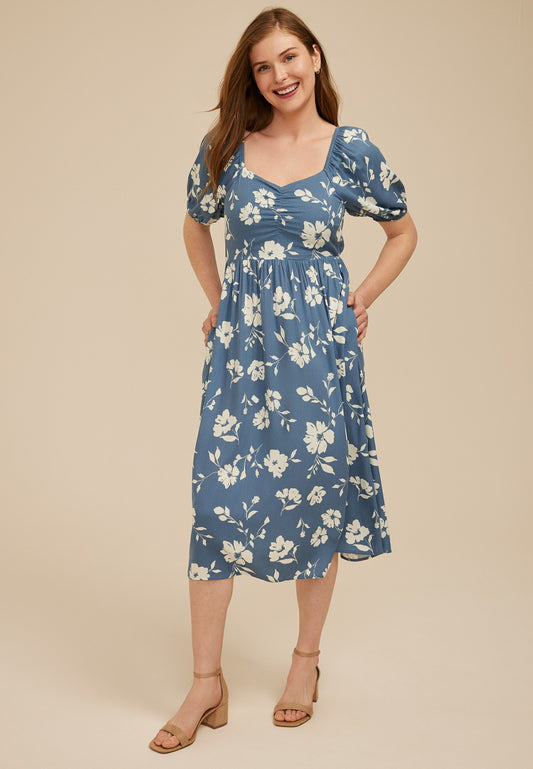 Maurices Floral Sweetheart Bubble Sleeve Dress