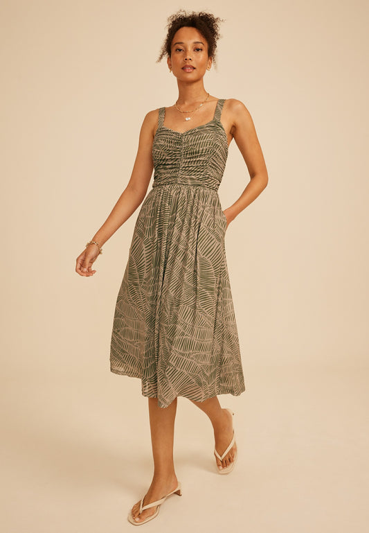 Maurices Bare Ruched Sweetheart Printed Mesh Midi Dress