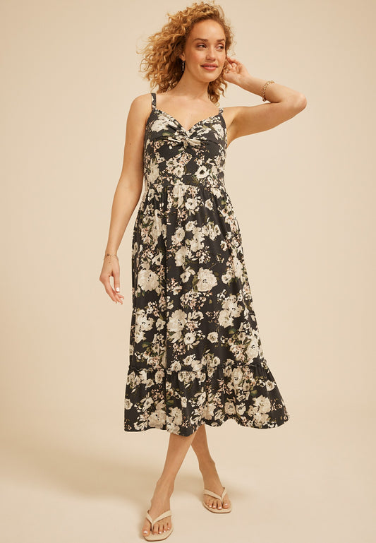 Maurices Bare V Neck Knot Front Midi Dress