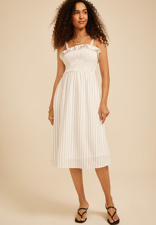 Maurices Bare Striped Ruffle Midi Dress