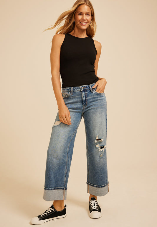 Maurices Flying Monkey™ Mid Rise Cuffed Hem Ankle Wide Leg Jean