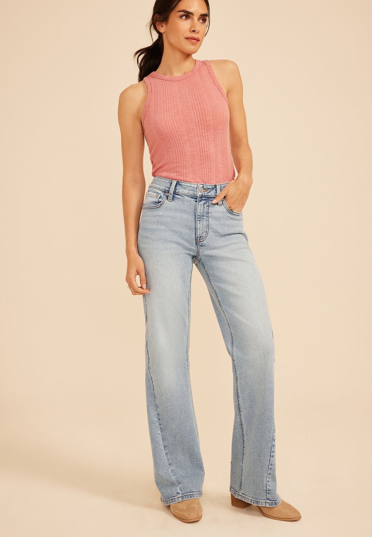 Maurices High Rise Twisted Seam Wide Flare Jean