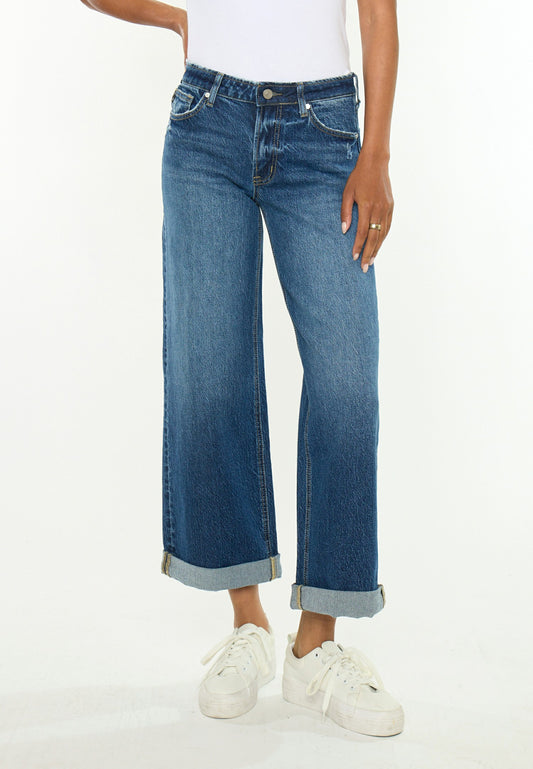 Maurices KanCan™ Mid Rise Mini Roll Hem Wide Leg Jean