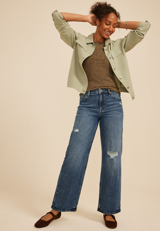 Maurices edgely™ High Rise Open Ripped Adjustable Waist Wide Leg Jean