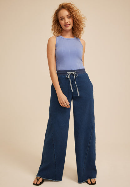 Maurices Dark Knit Seamed Pull On Wide Leg Jean