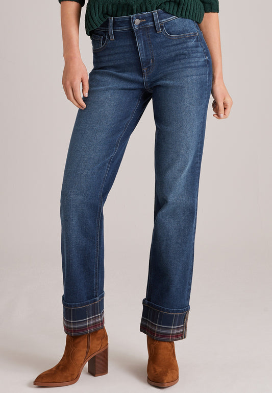 Maurices m jeans by maurices™ High Rise Plaid Cuffed Relaxed Straight Jeans