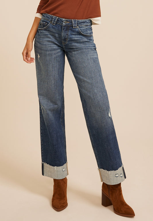 Maurices KanCan™ Mid Rise Ripped Cuffed Relaxed Straight Jeans