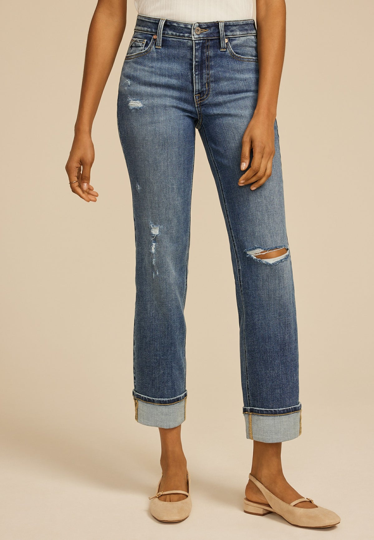 Maurices edgely™ High Rise Cuffed Hem Relaxed Straight Jean