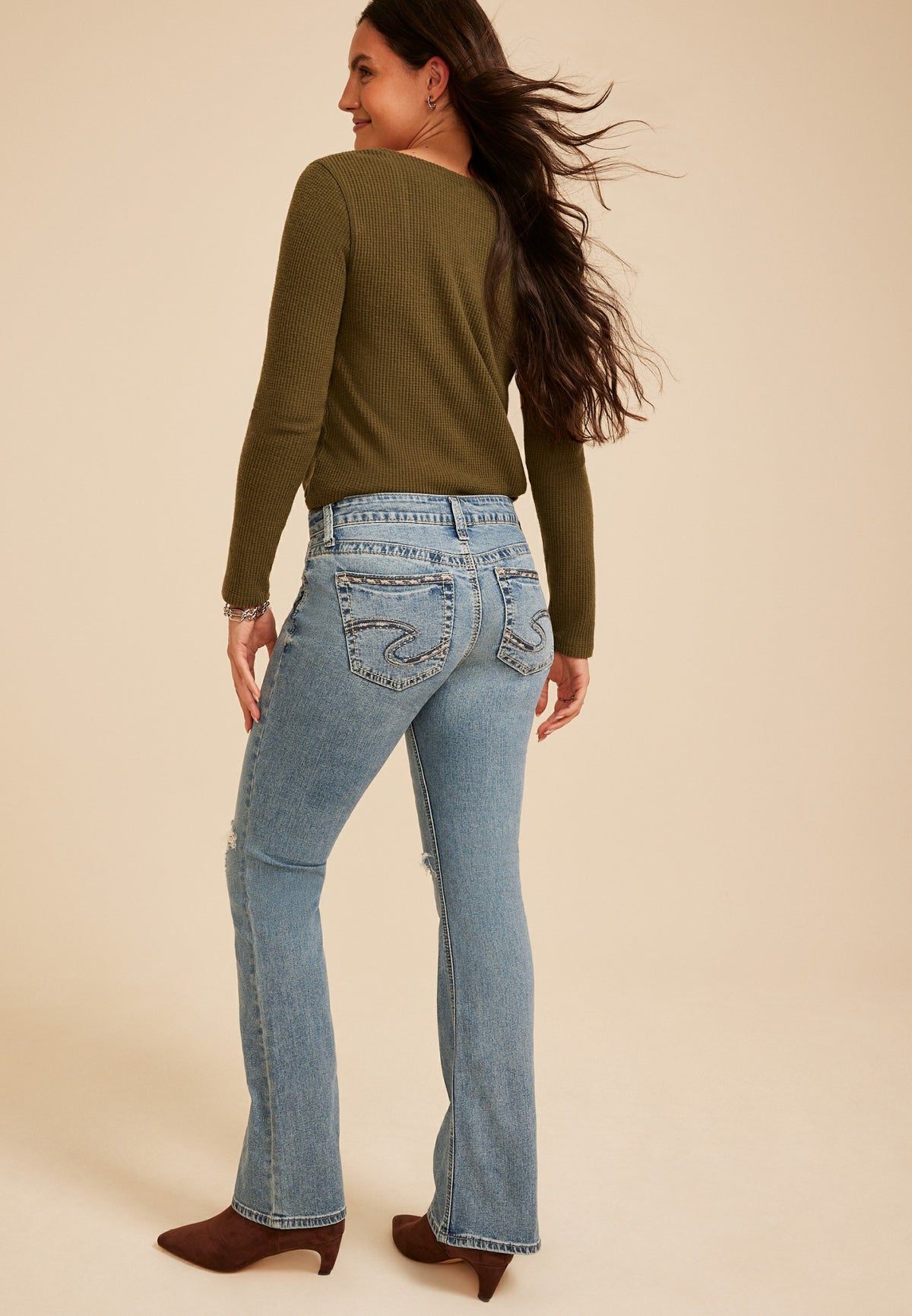 Maurices Silver Jeans Co.® Suki Curvy Mid Rise Ripped Knee Bootcut Jean