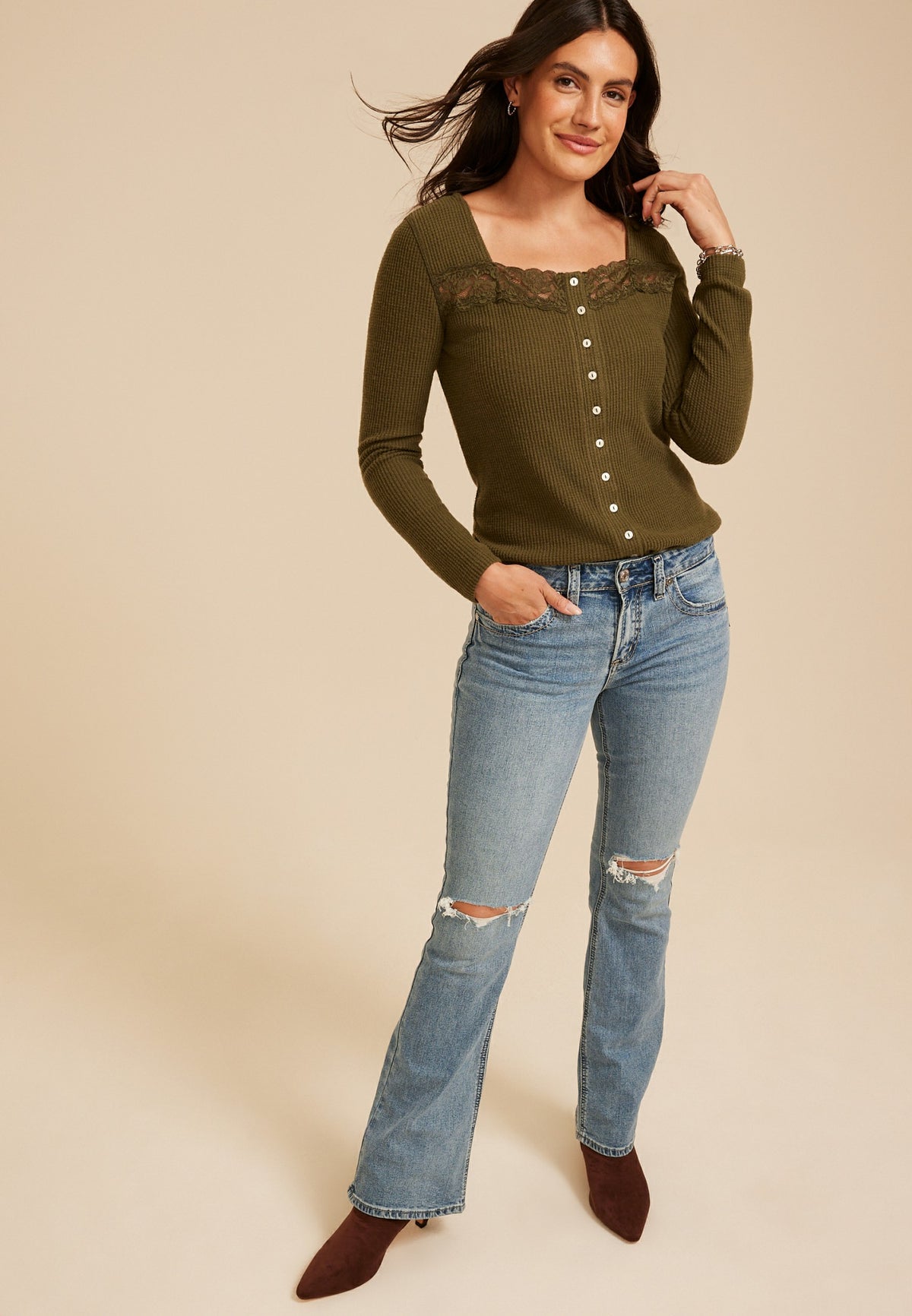 Maurices Silver Jeans Co.® Suki Curvy Mid Rise Ripped Knee Bootcut Jean