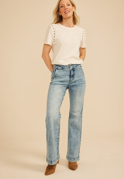 Maurices Risen Jeans® High Rise Tummy Control Panel Double Button Trouser Bootcut Jean