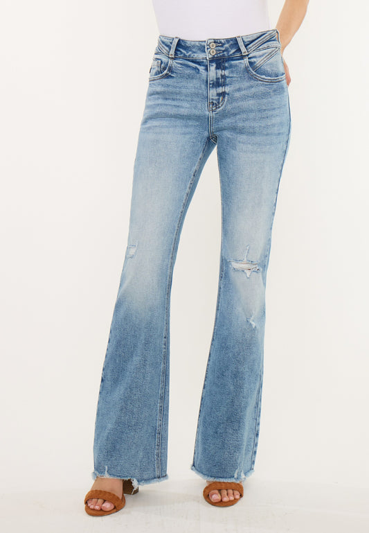Maurices KanCan™ High Rise Double Button Fray Hem Flare Jean