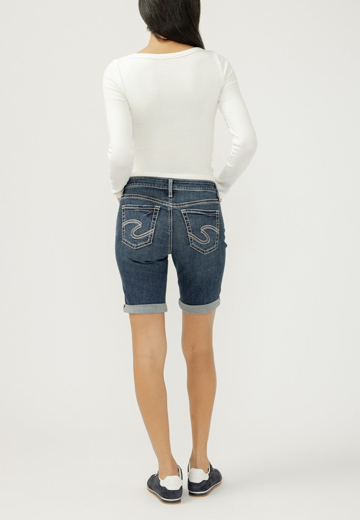 Maurices Silver Jeans Co.® Suki Curvy Mid Rise Luxe Stretch Thick Stitch 9in Bermuda Short