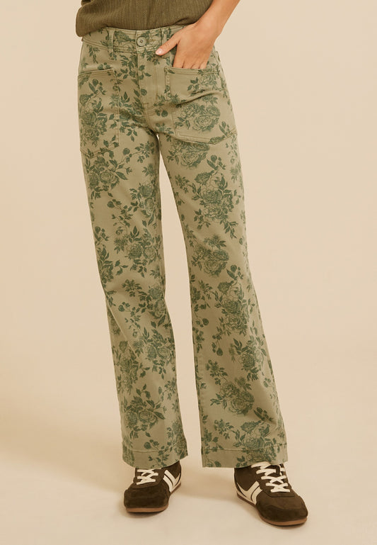 Maurices High Rise Floral Stretch Twill Wide Leg Pants