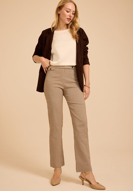 Maurices Plaid High Rise Tab Pocket Bengaline Straight Pant