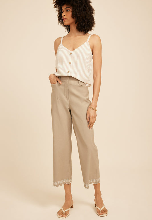 Maurices Sateen Bengaline Embroidered Hem Straight Crop Pant