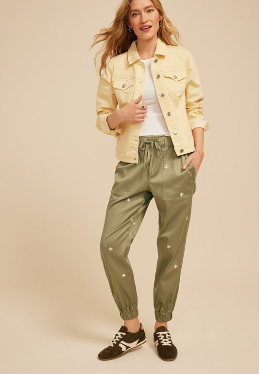 Maurices High Rise Floral Embroidered Patch Pocket Jogger