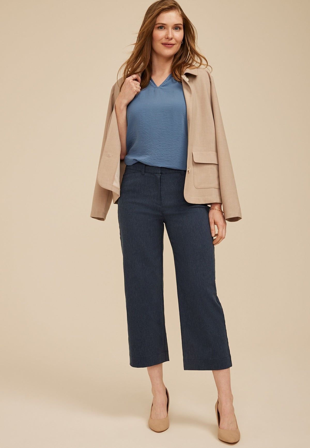 Maurices Bengaline High Rise Denim Wide Leg Cropped Pant