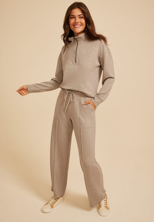 Maurices Heathered Pintuck Cloud Scuba Knit Wide Leg Pant