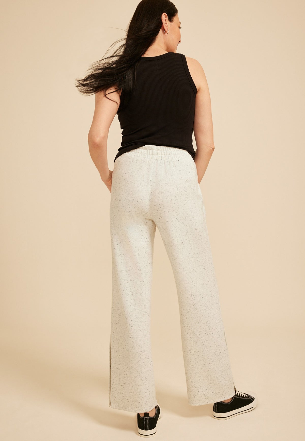 Maurices Speckled Cloud Scuba Knit High Rise Snap Button Wide Leg Pant
