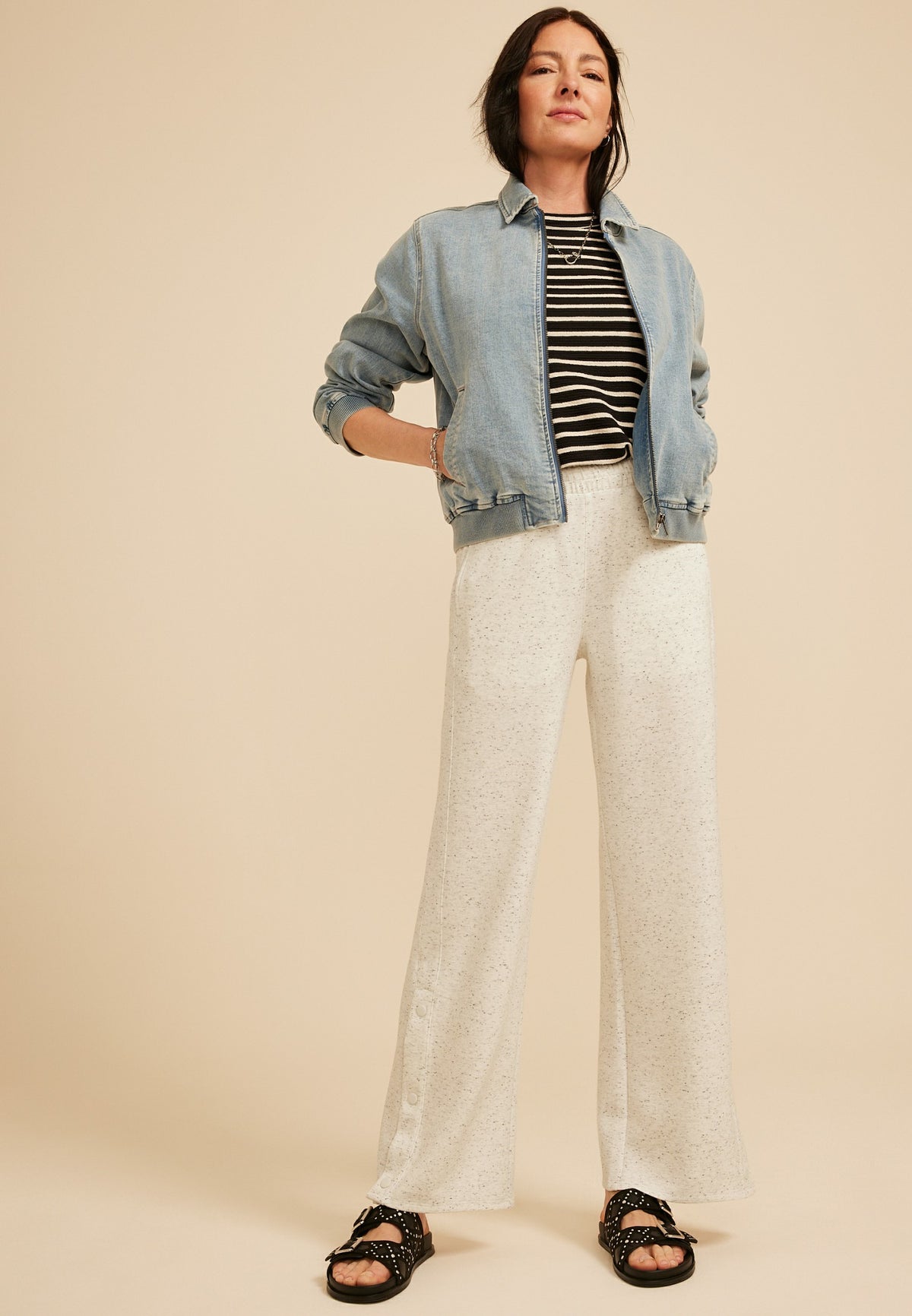 Maurices Speckled Cloud Scuba Knit High Rise Snap Button Wide Leg Pant