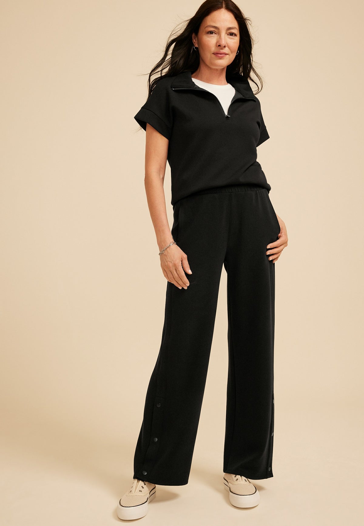 Maurices Cloud Scuba Knit High Rise Snap Button Wide Leg Pant