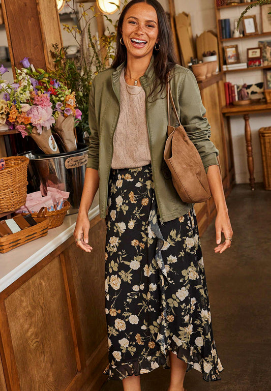 Maurices High Rise Floral Faux Wrap Maxi Skirt
