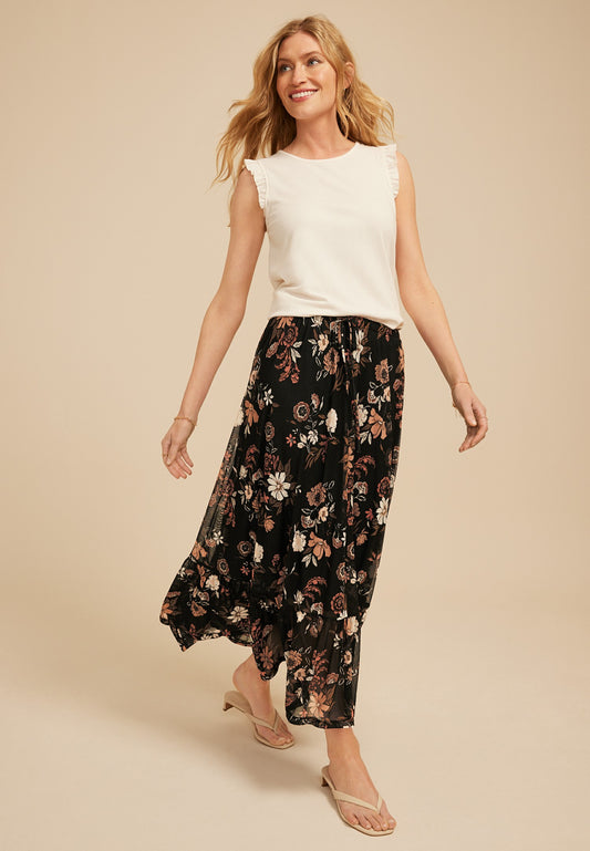 Maurices Mesh Printed Tiered Midi Skirt