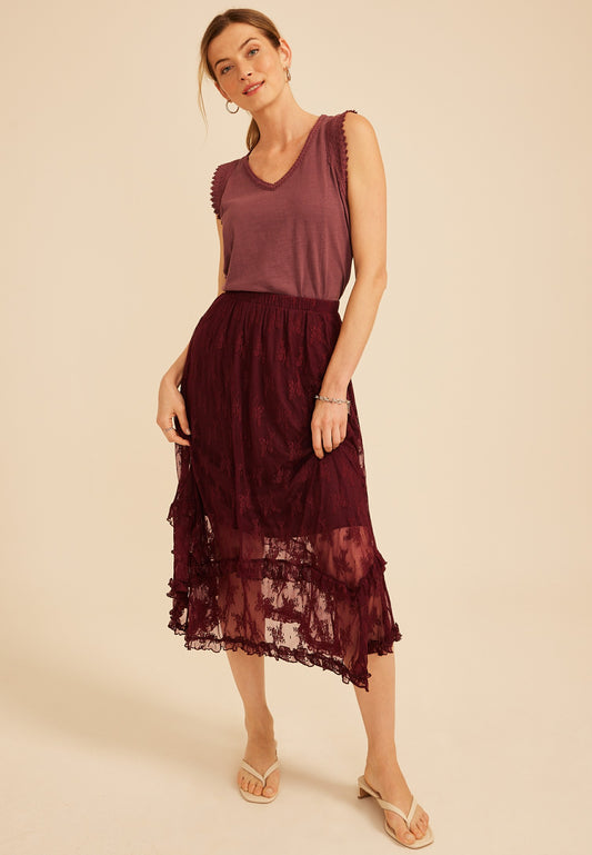 Maurices Floral Lace Hanky Hem Maxi Skirt