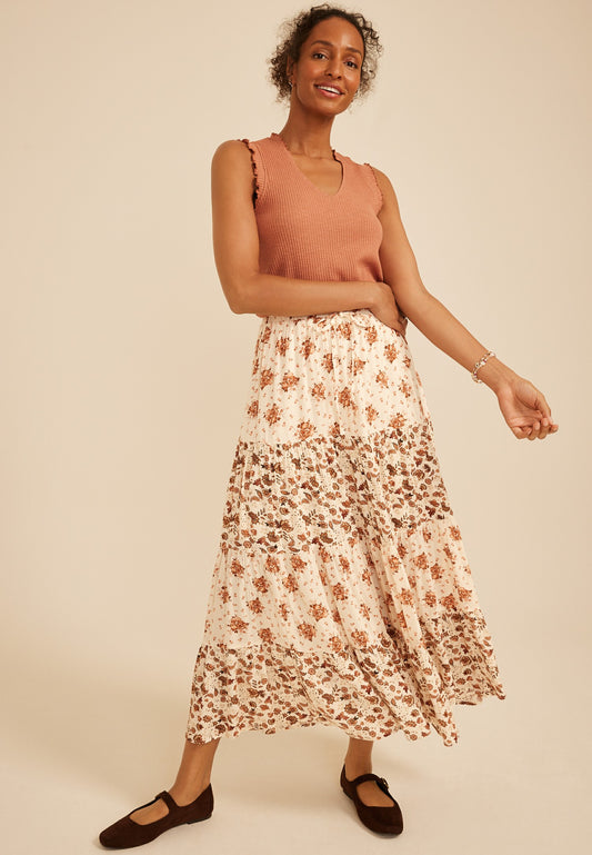 Maurices Mixed Floral Tiered Maxi Skirt