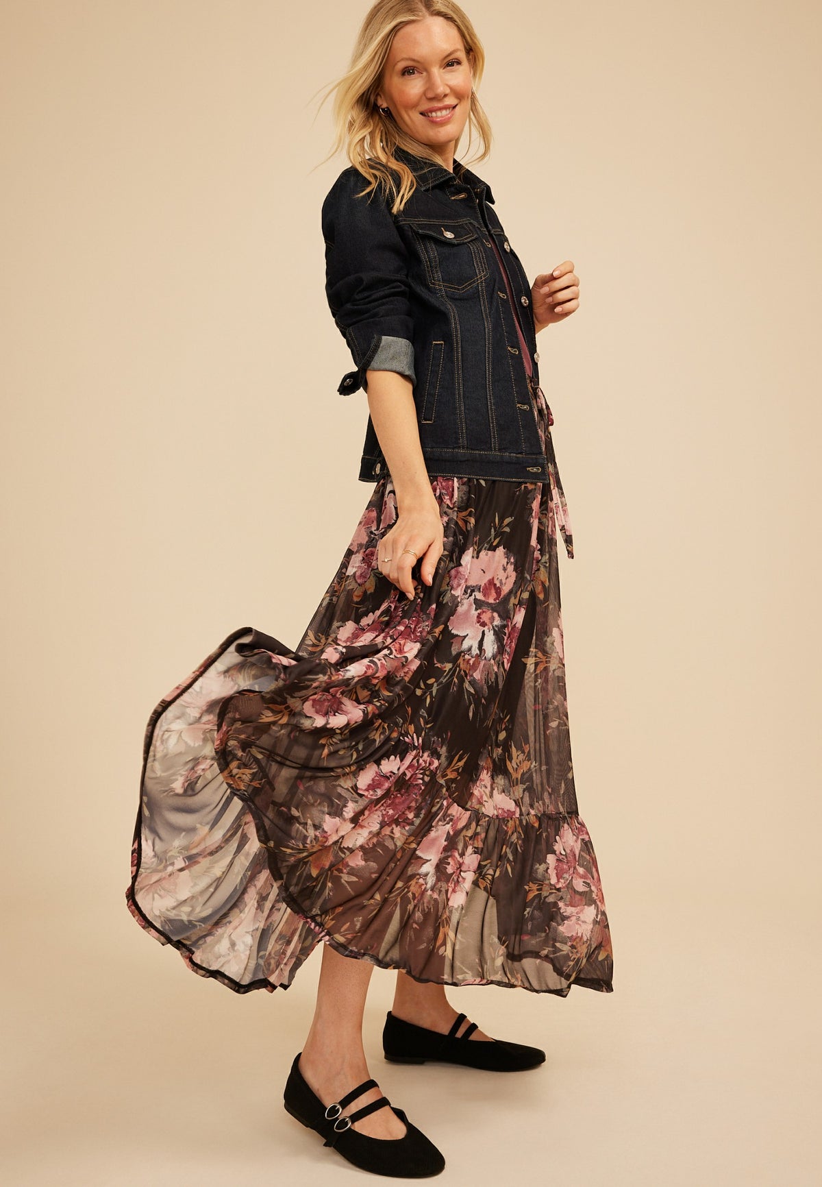 Maurices Floral Mesh Maxi Skirt