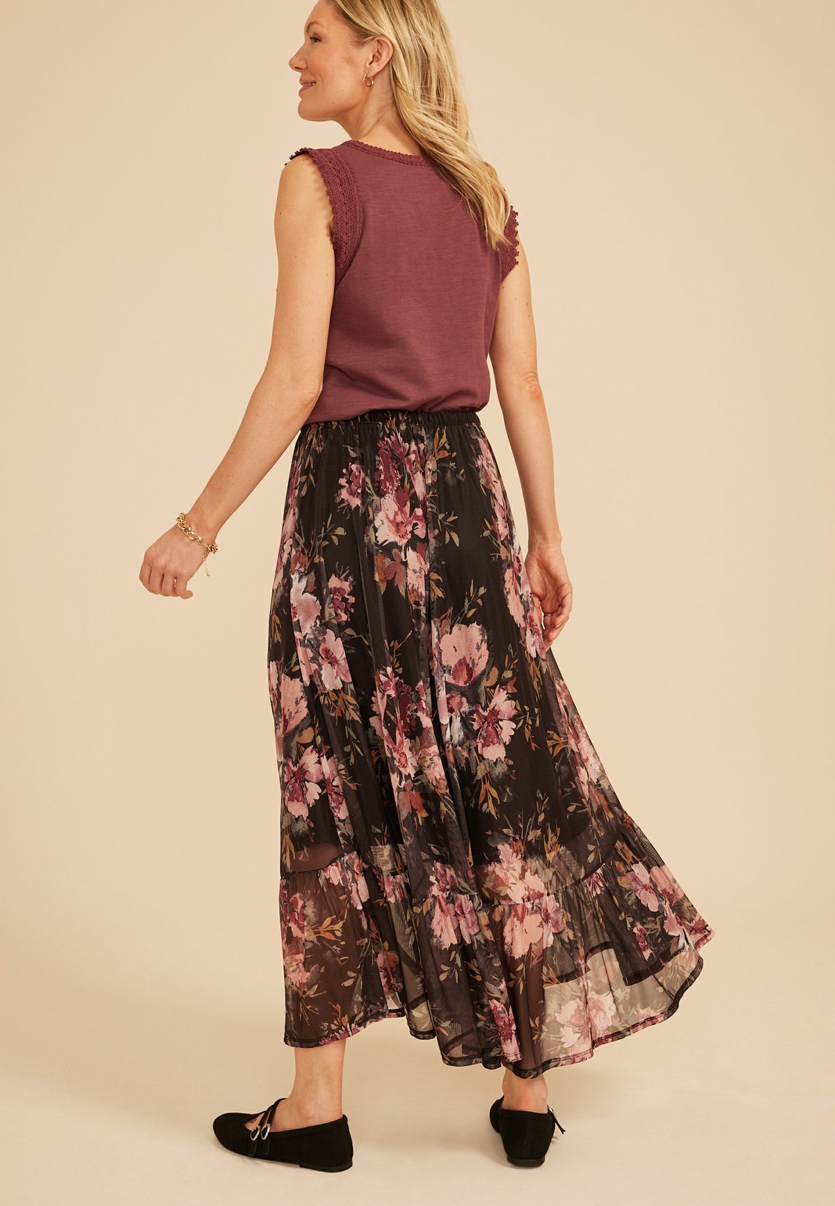 Maurices Floral Mesh Maxi Skirt