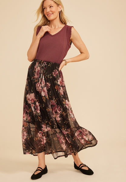 Maurices Floral Mesh Maxi Skirt