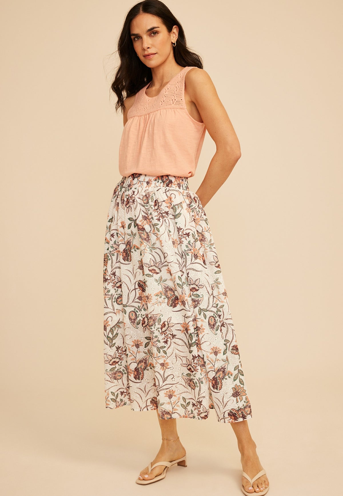 Maurices Floral Eyelet High Rise Maxi Skirt