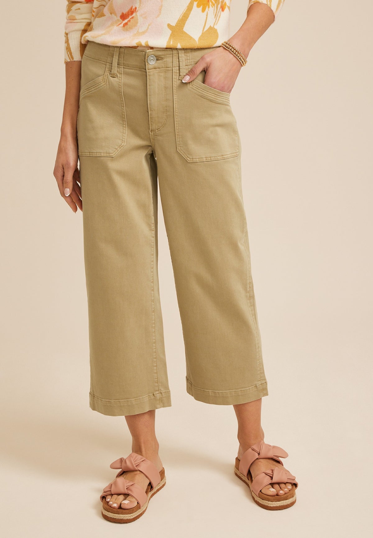 Maurices Stretch Twill High Rise Cropped Wide Leg Pant