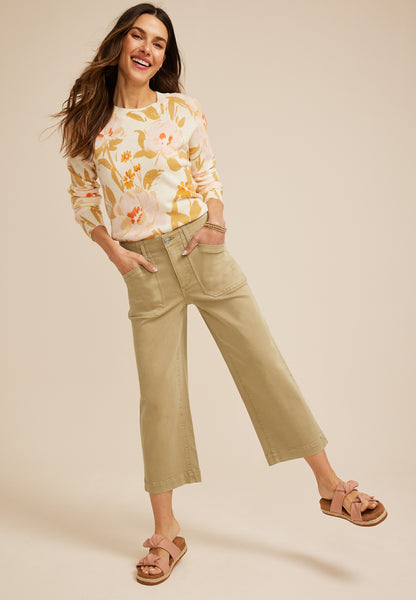 Maurices Stretch Twill High Rise Cropped Wide Leg Pant