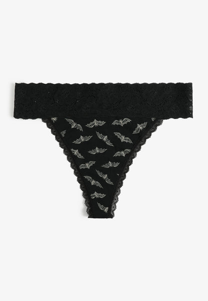 Maurices Simply Comfy Cotton Bat Print Thong Panty